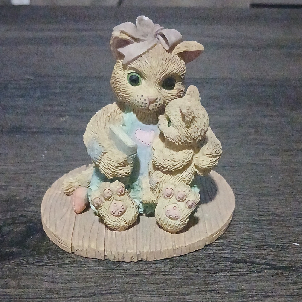 Adorable Tan and Pink Cat Figurine